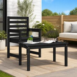 Garden Table Black Solid Wood Pine Outdoor Patio Dining Furniture 82.5x50.5x45cm