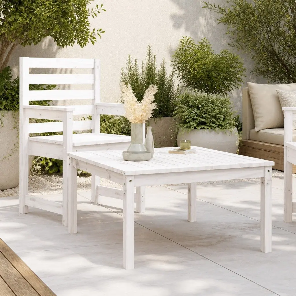Garden Table White Solid Pine Wood 82.5x82.5x45cm