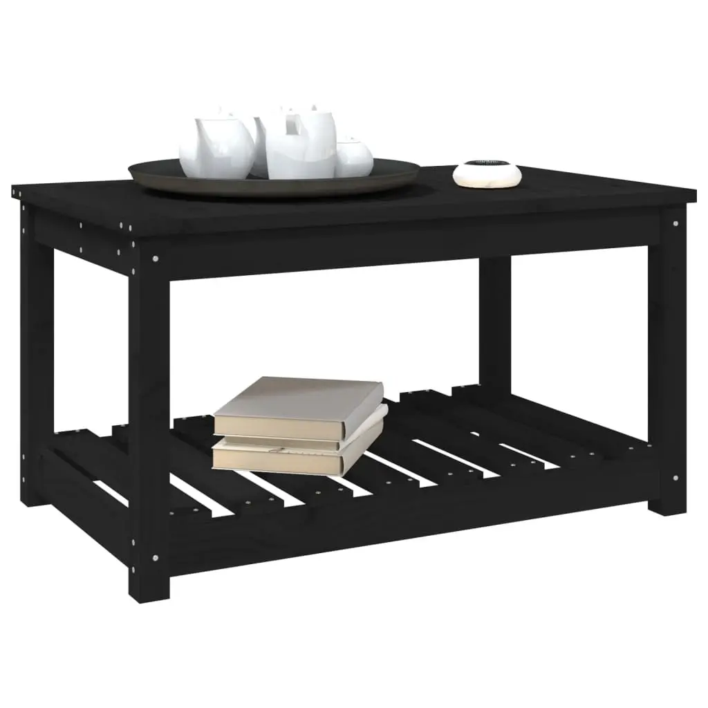 Garden Table Black Outdoor Dining Patio Furniture Solid Wood Pine with Storage