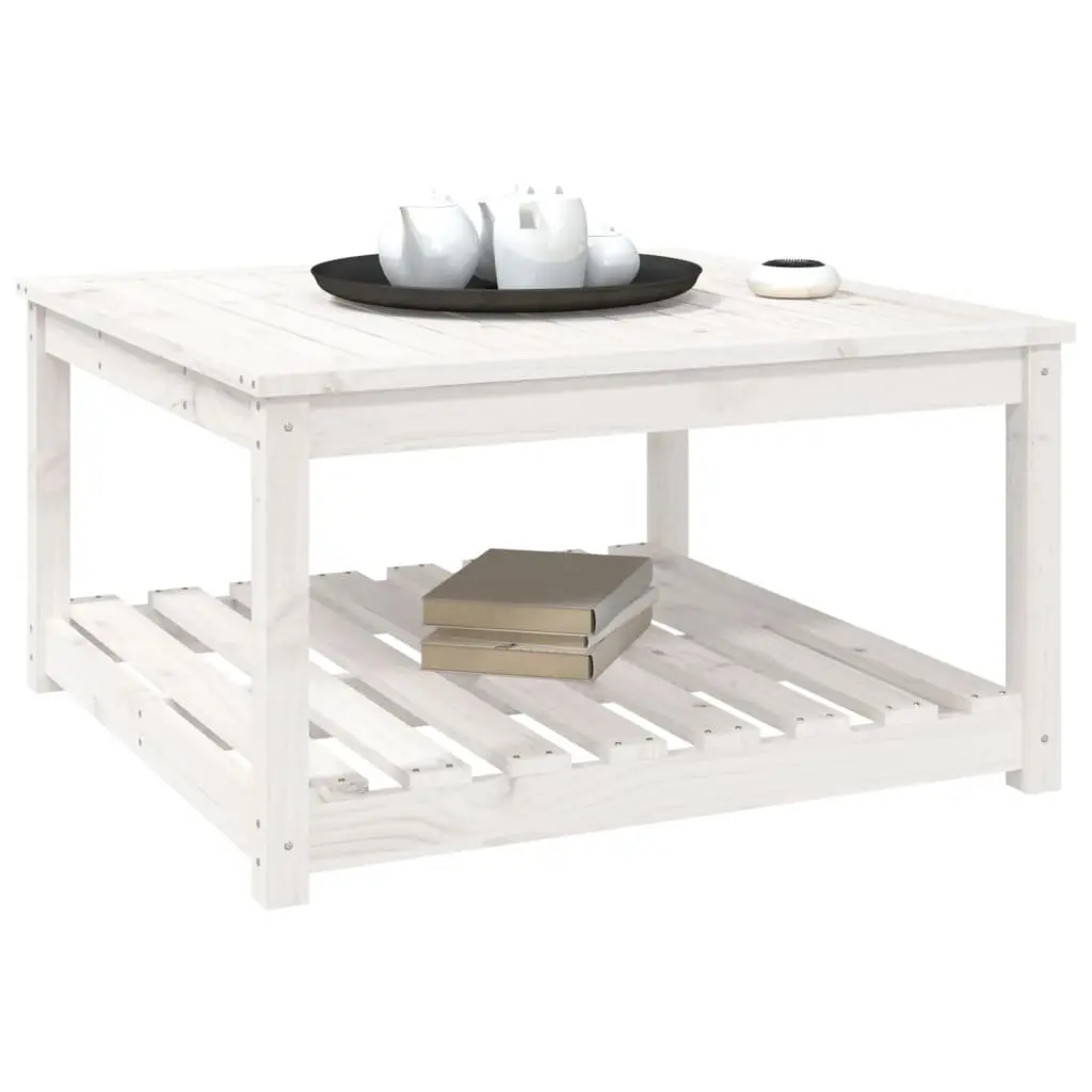 Garden Table White Solid Pine Wood Outdoor Patio Furniture with Storage Shelf