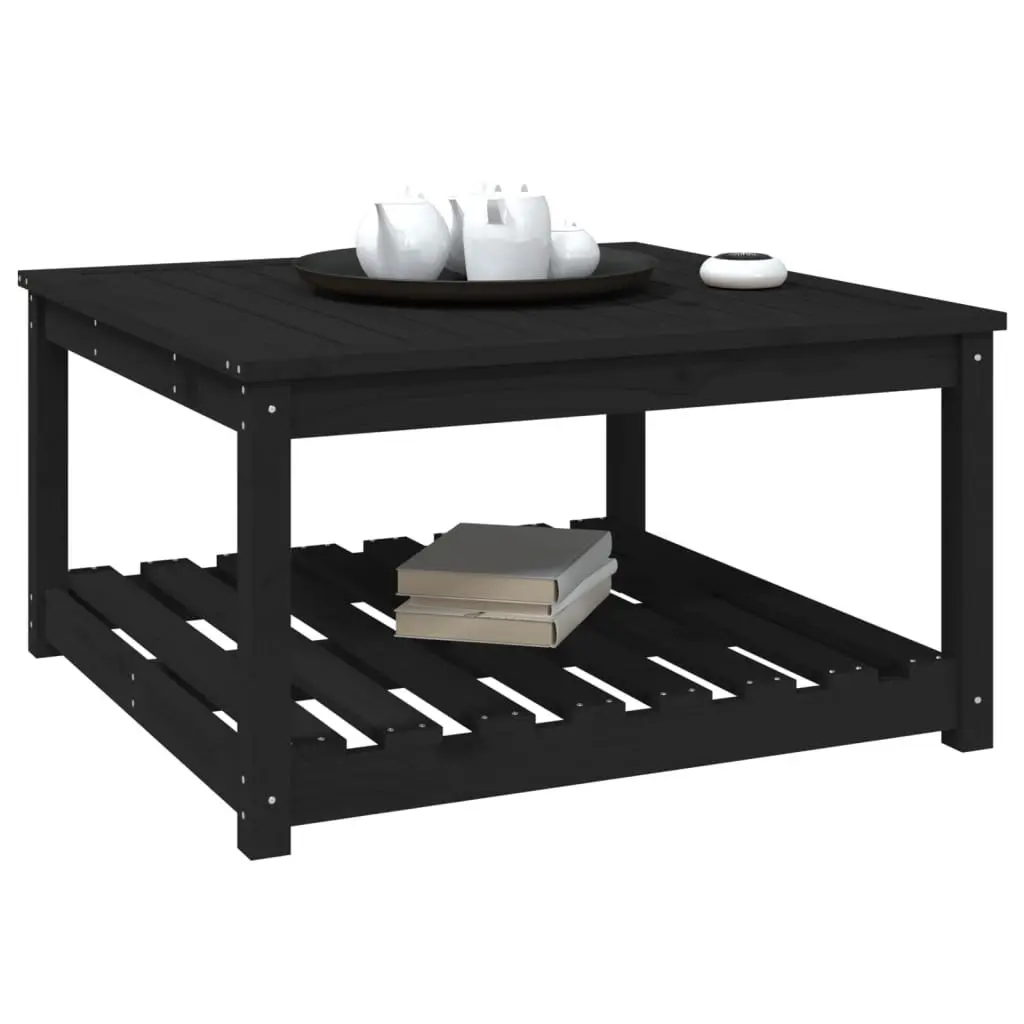 Garden Table Black Solid Pine Wood 82.5x82.5x45cm Outdoor Patio Furniture