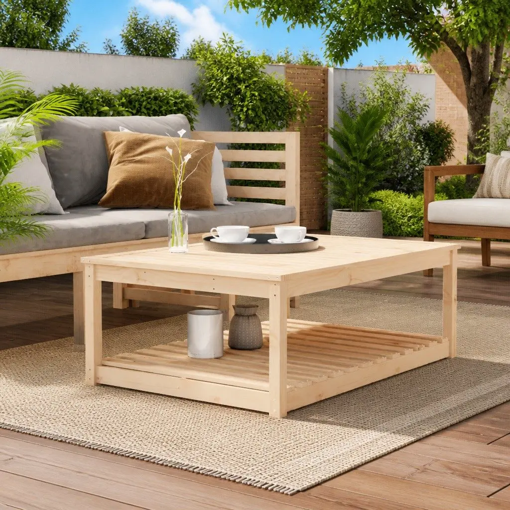 Garden Table Solid Pine Wood Outdoor Dining Desk with Open Shelf Brown 121 x 82.5 x 45 cm