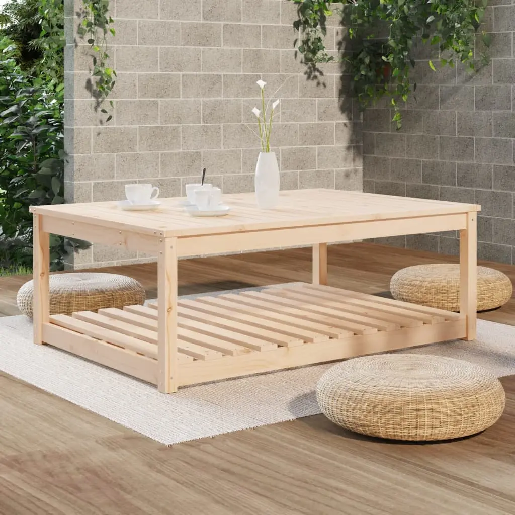 Garden Table Solid Pine Wood Outdoor Dining Desk with Open Shelf Brown 121 x 82.5 x 45 cm