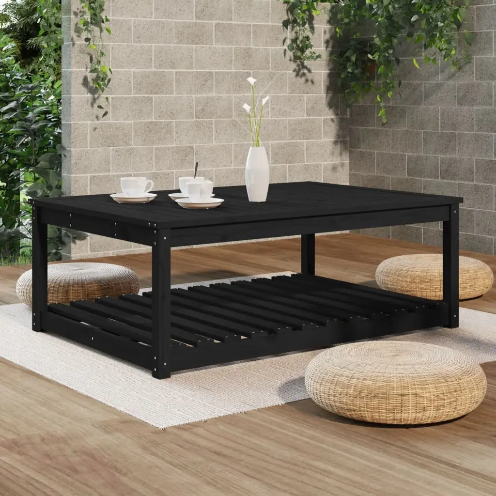Garden Table Black Solid Pine Wood 121x82.5x45cm Outdoor Furniture