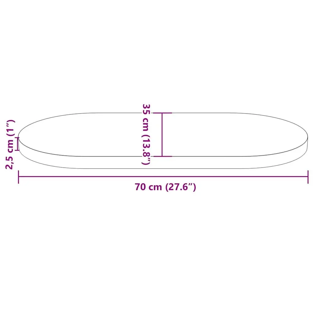 Solid Pine Wood Table Top Oval 70x35cm Brown Replacement Surface