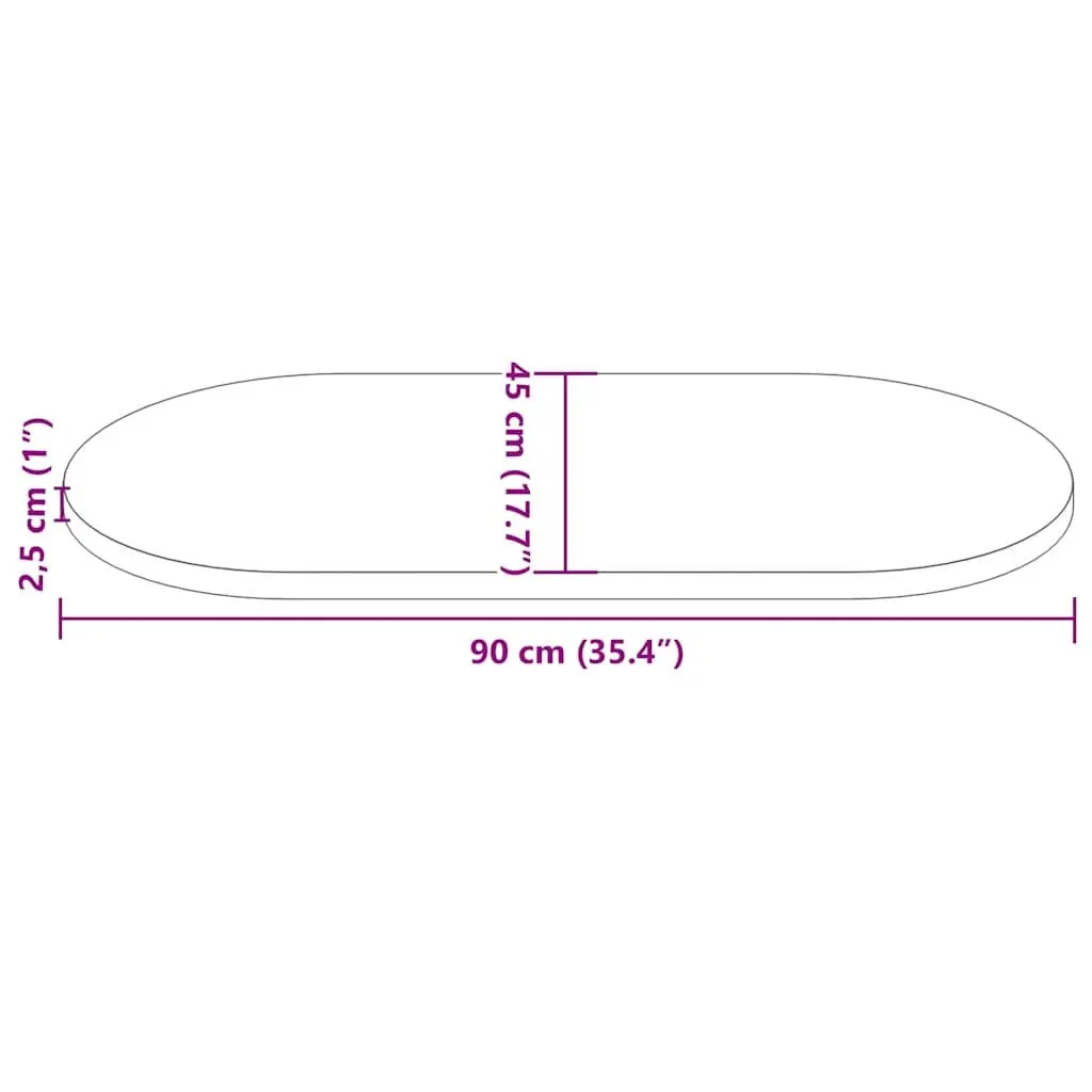 Solid Wood Pine Oval Table Top Brown 90x45x2.5cm