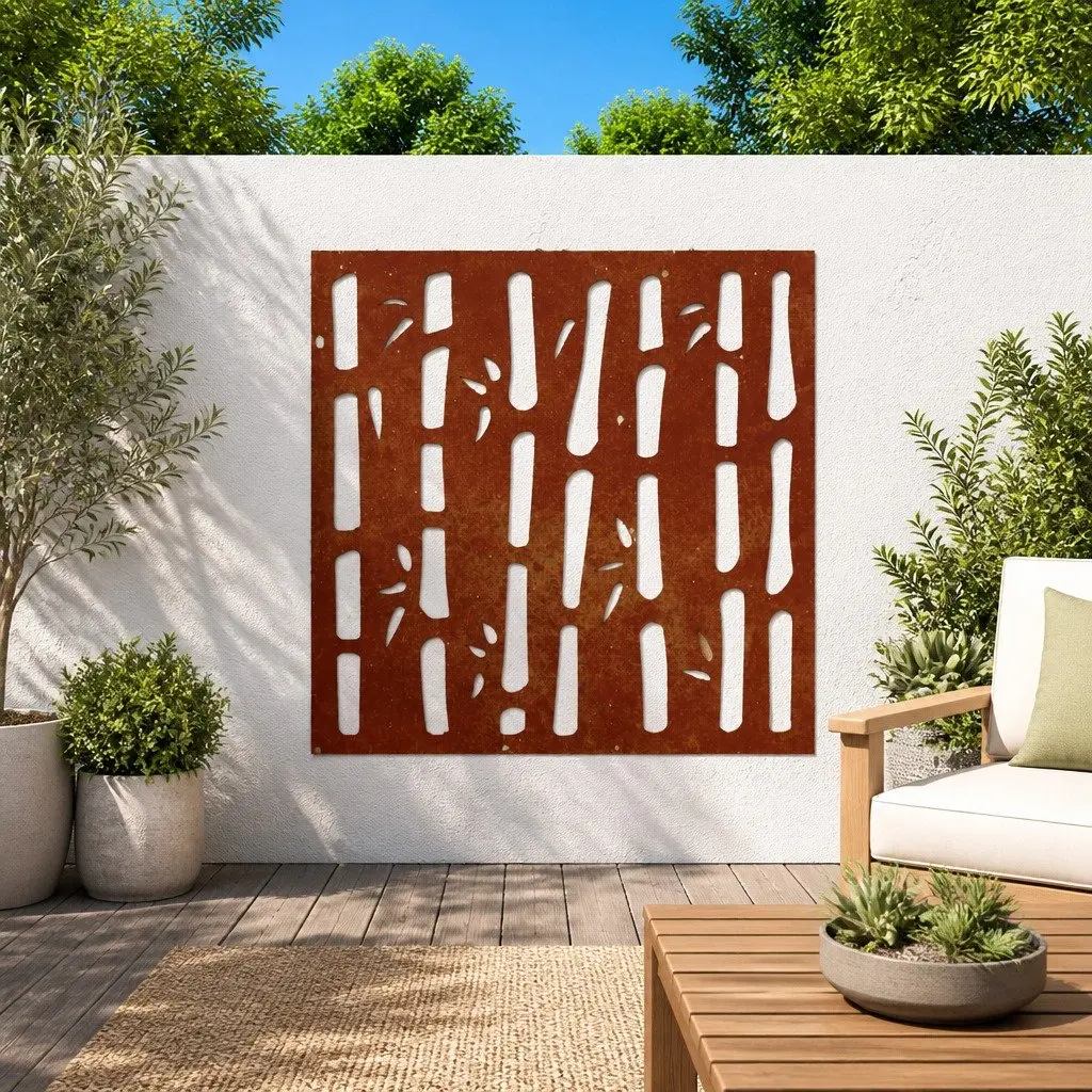 Bamboo Pattern Corten Steel Wall Decoration 55x55 cm