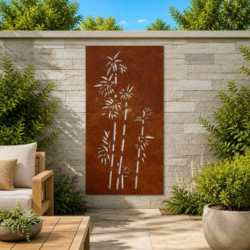 Garden Wall Decoration 105x55 cm Corten Steel Bamboo Design Outdoor Art