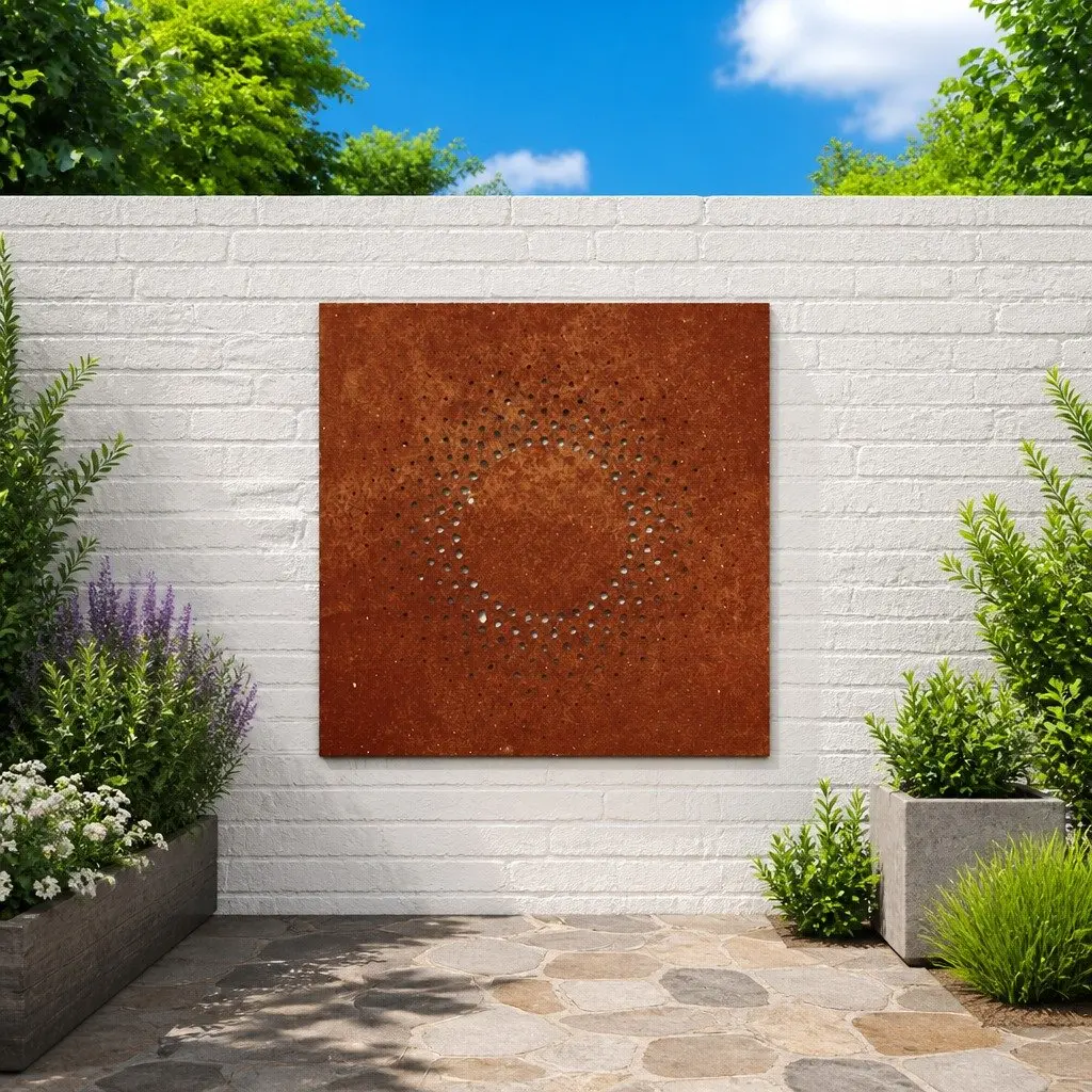 Garden Wall Art Decoration 55x55 cm Corten Steel Sun Design Outdoor Metal