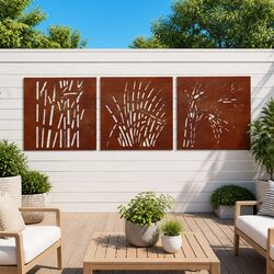 Garden Wall Art Decoration 3 pcs 55x55 cm Outdoor Metal Grass Design Panel