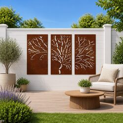 Garden Wall Art Decorations 3 pcs Tree Design Outdoor Metal Panels 105x55 cm
