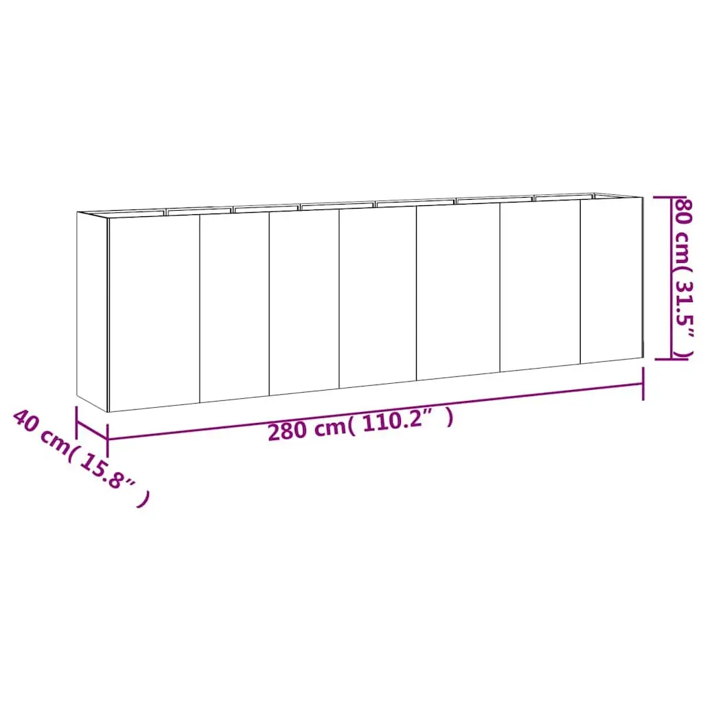 Garden Raised Bed Planter Weathering Steel 280x40x80 cm Brown Outdoor Vegetable