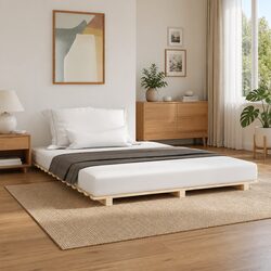 Bed Frame 135x190 cm Solid Pine Wood Slatted Base Bedroom Furniture Brown