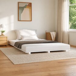 Bed Frame White 135x190 cm Solid Wood Pine Slatted Base Bedroom Furniture