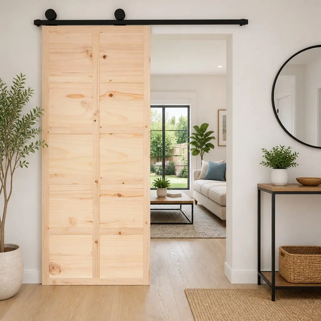 Barn Door Solid Pine Wood Space Saving 90x1.8x214 cm