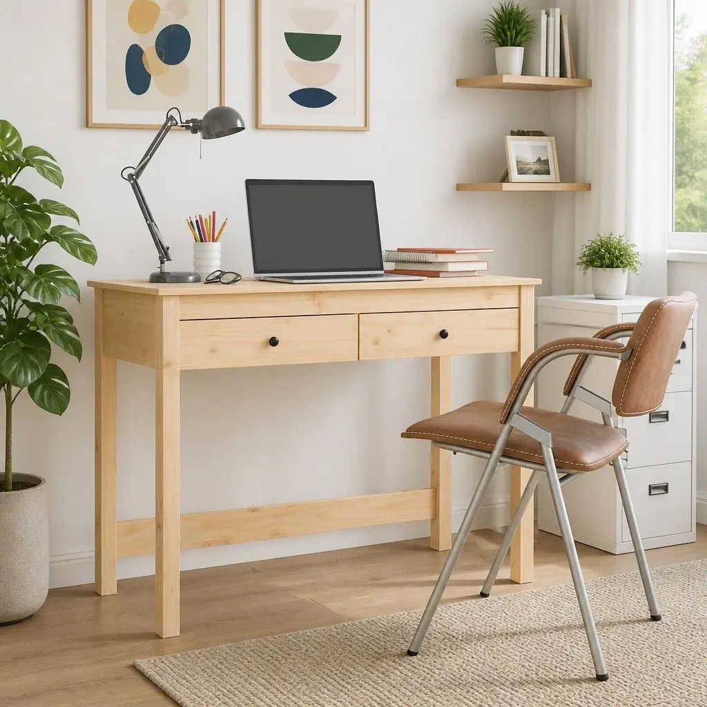 Solid Pine Wood Desk with 2 Drawers Brown 100x50x78 cm