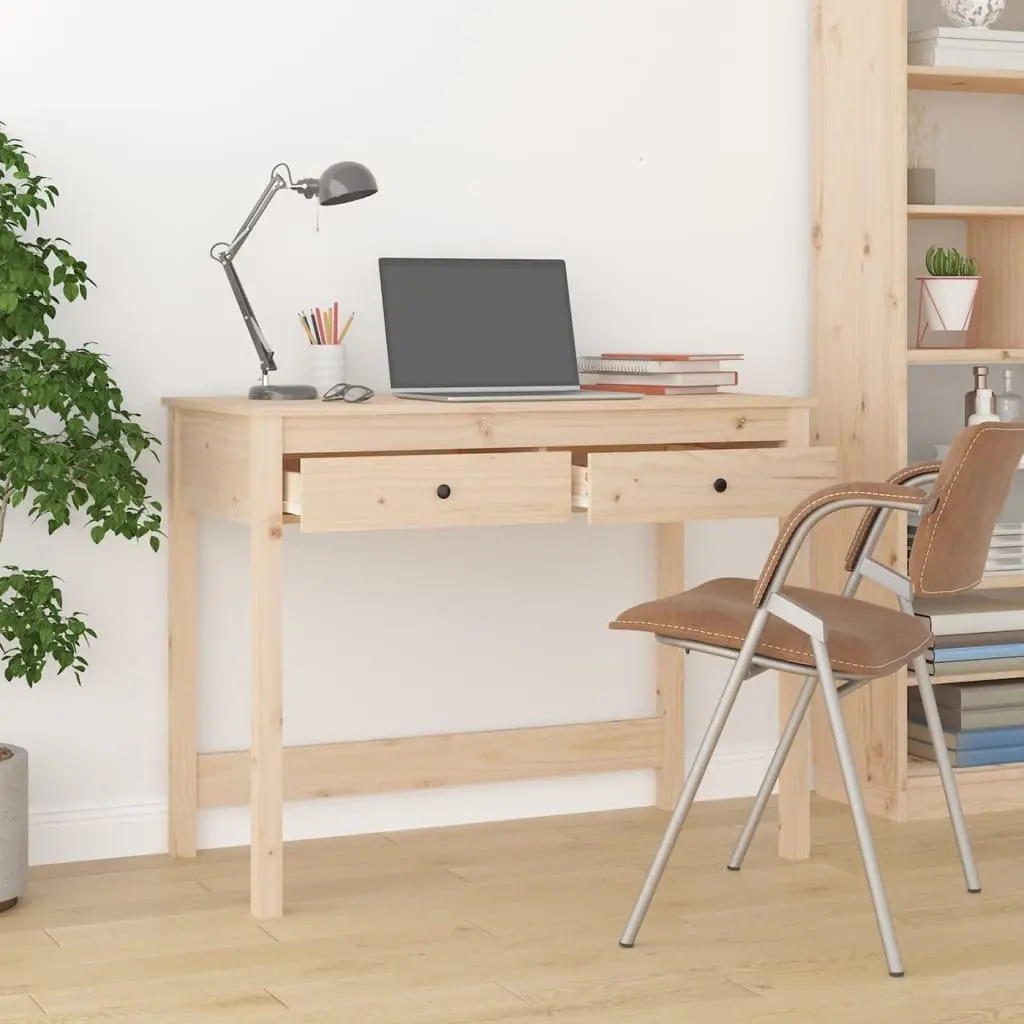 Solid Pine Wood Desk with 2 Drawers Brown 100x50x78 cm