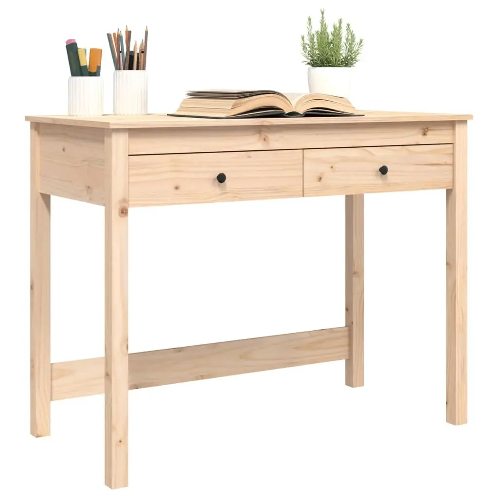 Solid Pine Wood Desk with 2 Drawers Brown 100x50x78 cm
