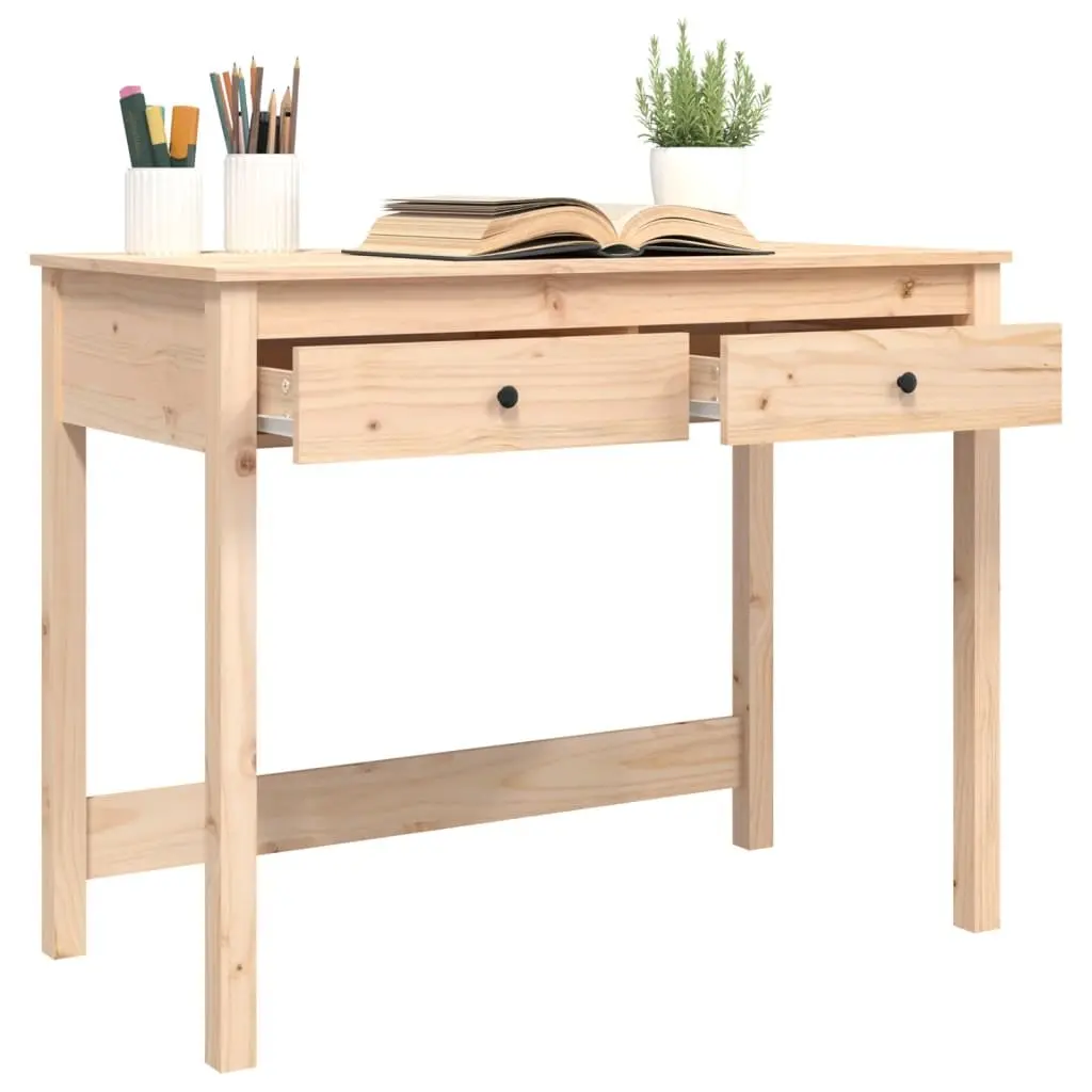Solid Pine Wood Desk with 2 Drawers Brown 100x50x78 cm