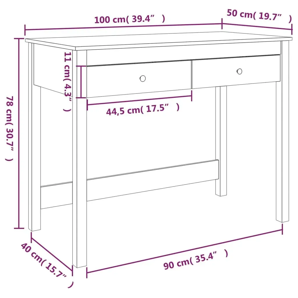 Solid Pine Wood Desk with 2 Drawers Brown 100x50x78 cm