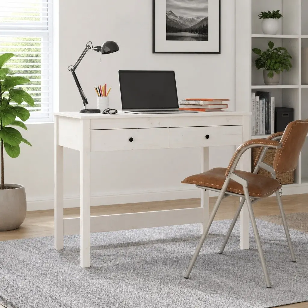 Solid Wood Pine Desk with Drawers White 100 x 50 x 78 cm Office Study Computer Furniture