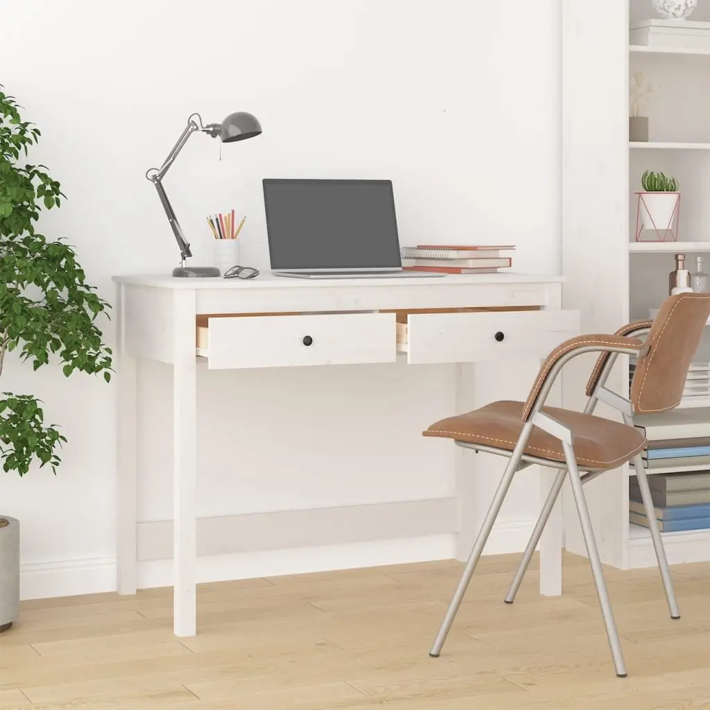 Solid Wood Pine Desk with Drawers White 100 x 50 x 78 cm Office Study Computer Furniture