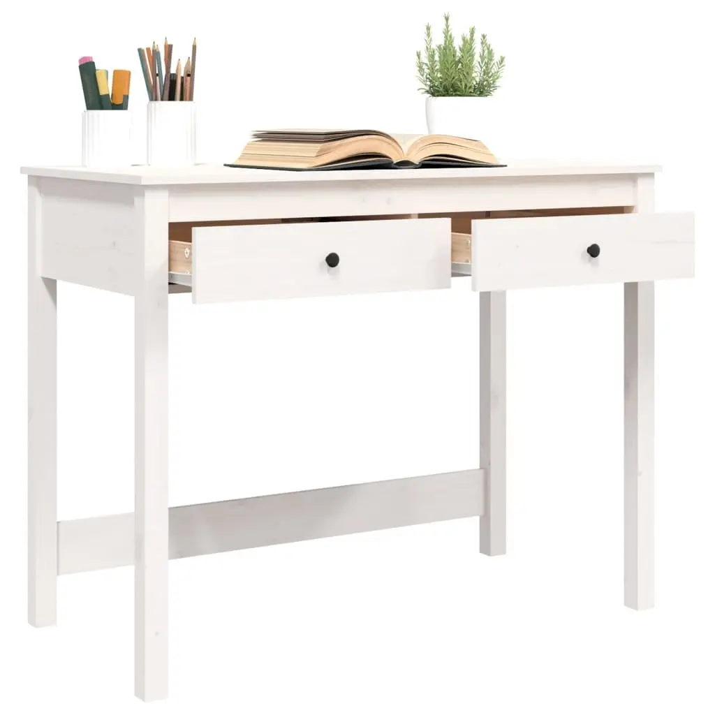 Solid Wood Pine Desk with Drawers White 100 x 50 x 78 cm Office Study Computer Furniture