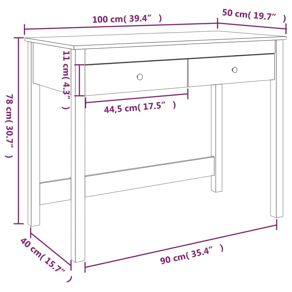 Solid Wood Pine Desk with Drawers White 100 x 50 x 78 cm Office Study Computer Furniture