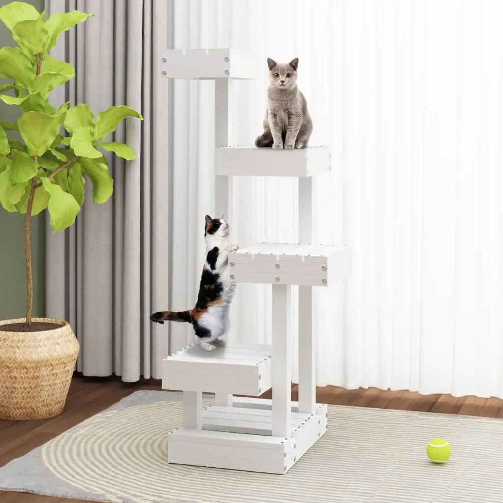 Cat Tree Multi-Level White Solid Pine Wood 4 Platform