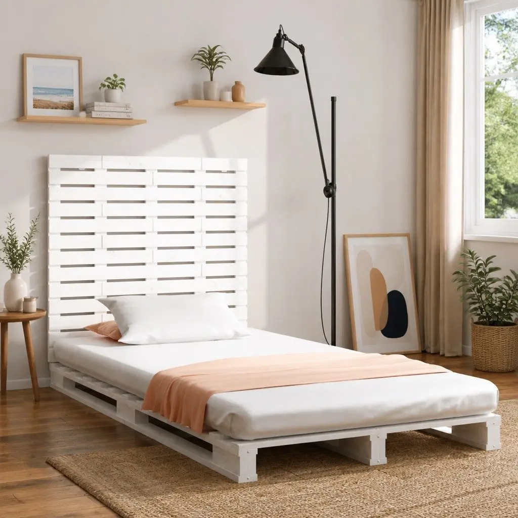 Wall Headboard White Solid Pine Wood 96cm