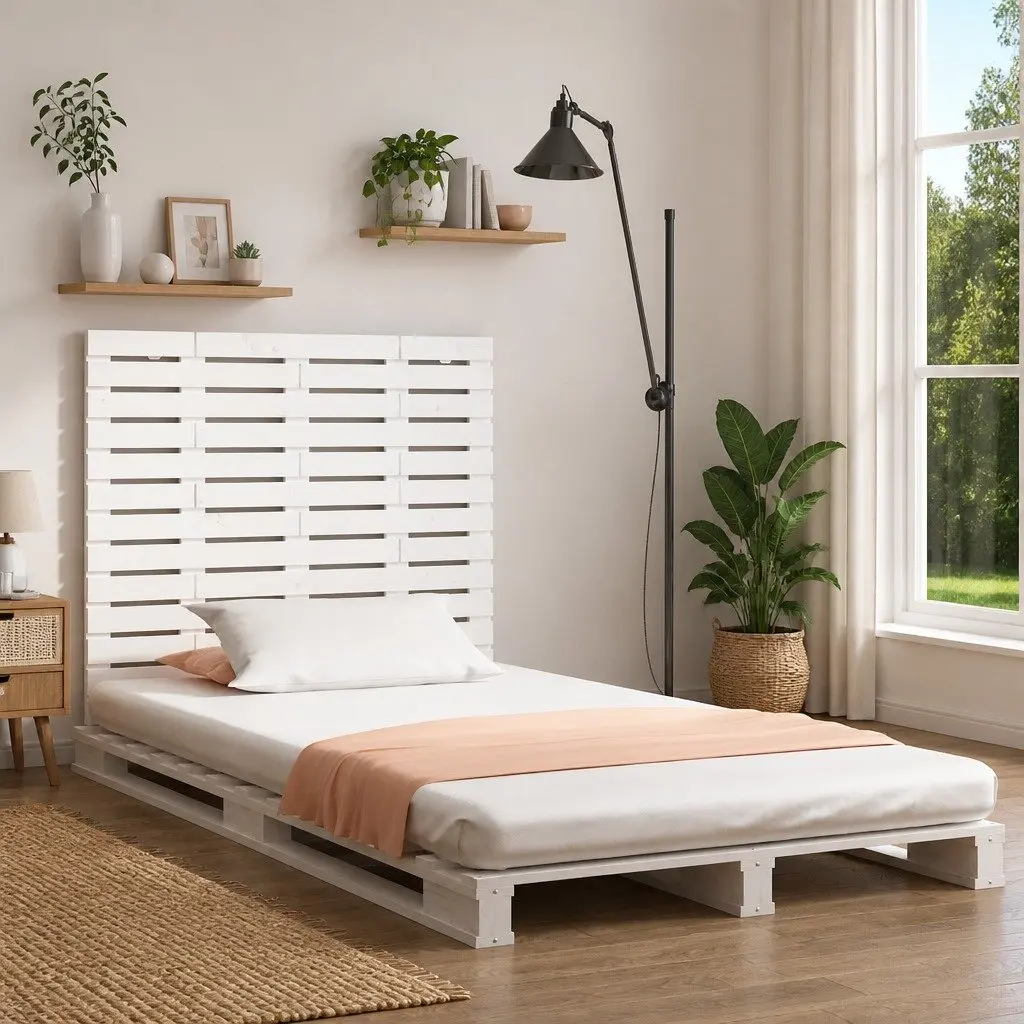 Wall Headboard Solid Pine Wood White 141cm