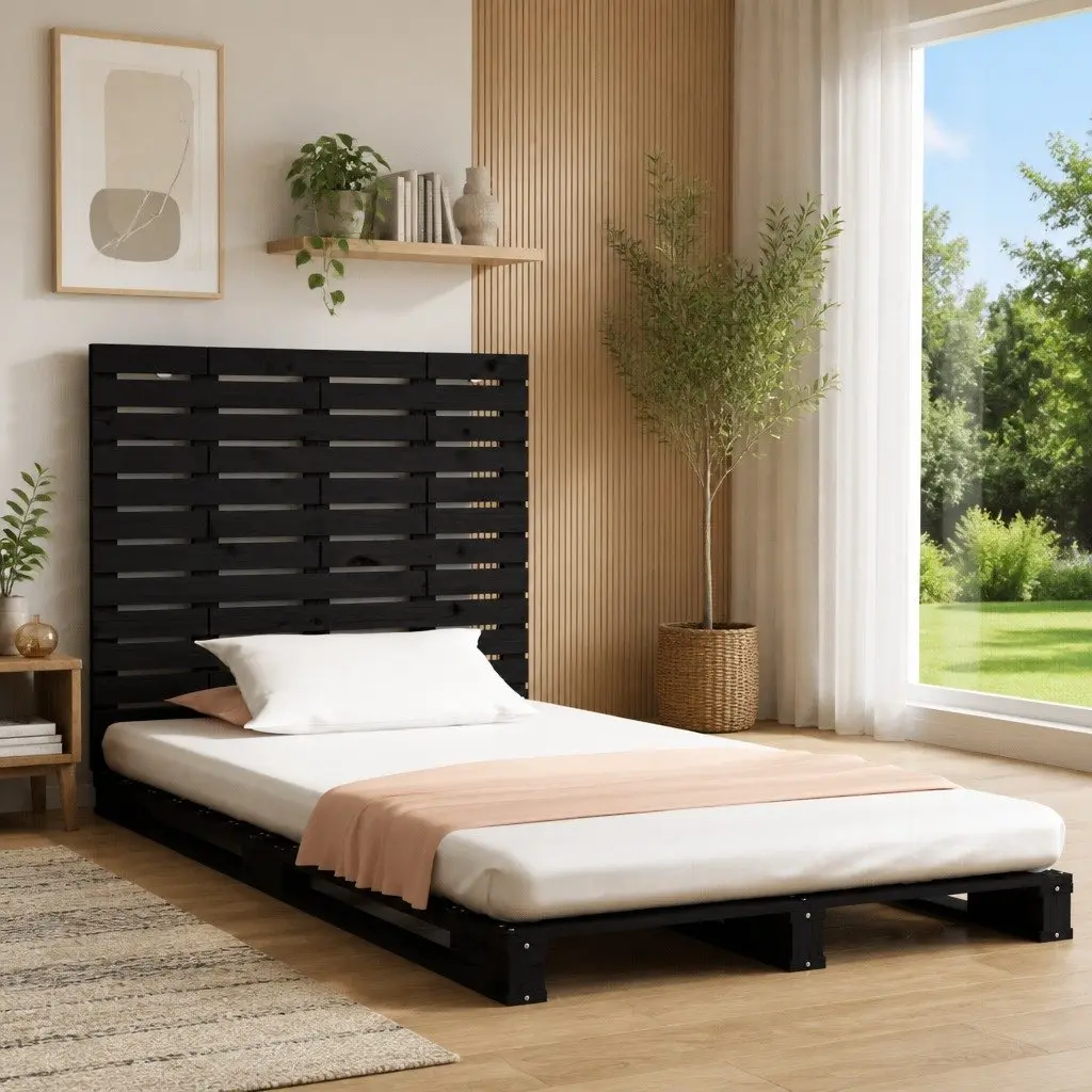 Wall Headboard Black 141cm Solid Pine Wood