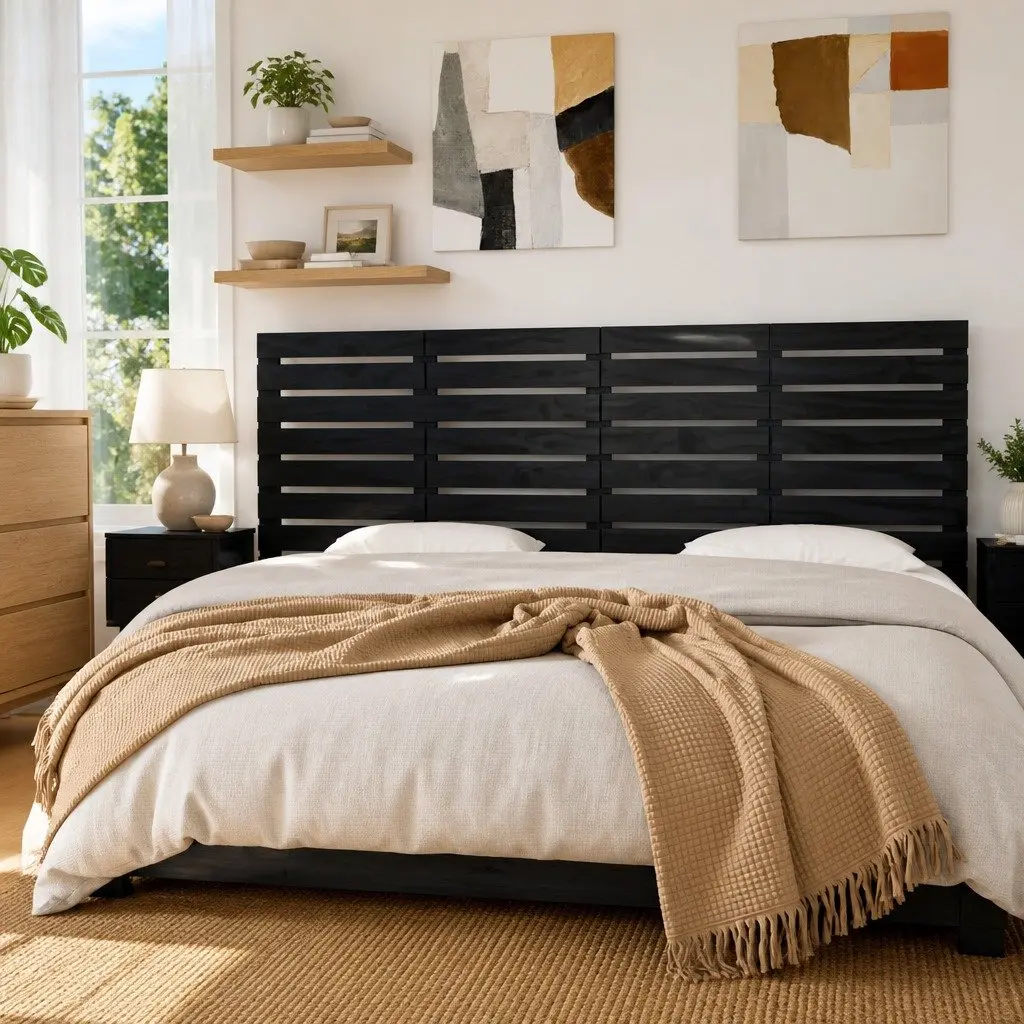 Wall Headboard Black Solid Pine Wood 186 cm Bedroom Bed Header Board Mount