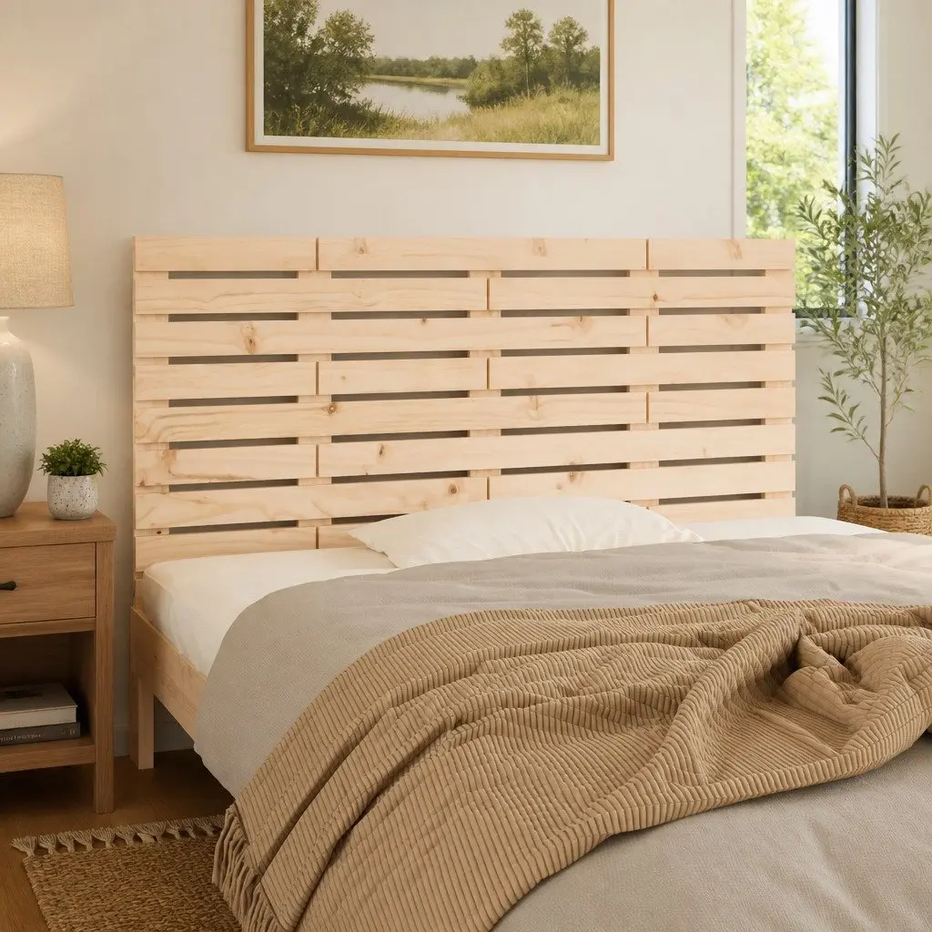 Wall Headboard Solid Pine Wood Brown 141 cm