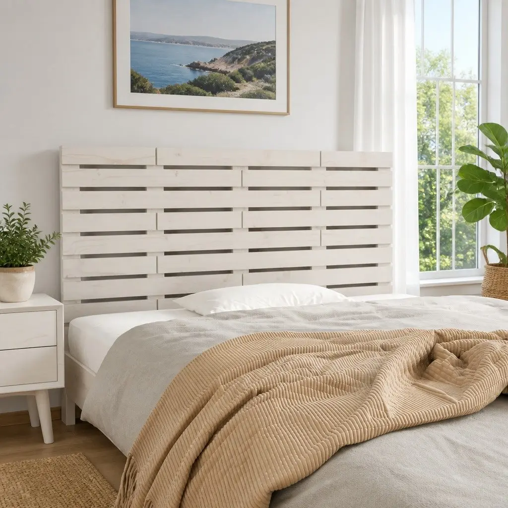 Wall Headboard 141cm White Solid Pine Wood Bedroom Bed Head Mount