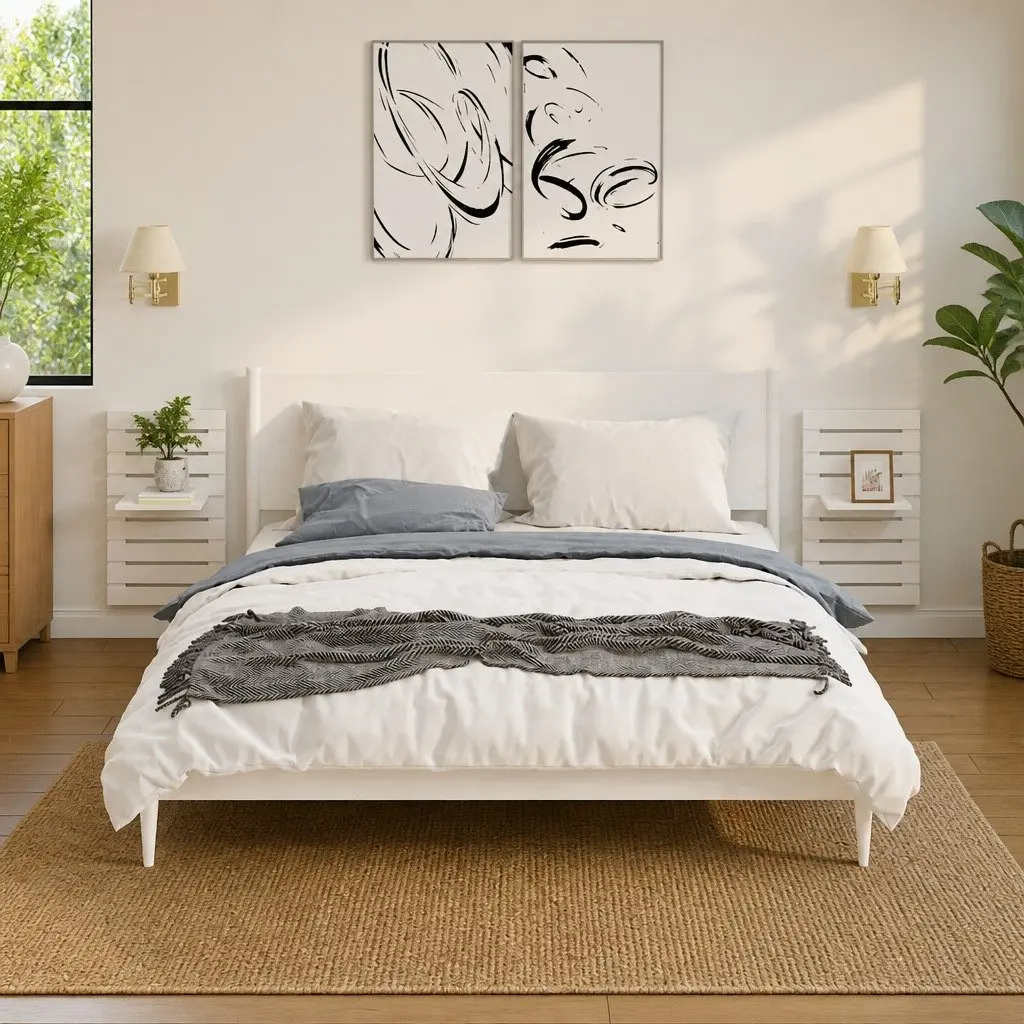 Wall-mounted Bedside Shelves White Solid Pine Wood 2 Piece