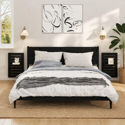 Wall-mounted Bedside Shelves 2 pcs Black Solid Pine Wood Storage Display