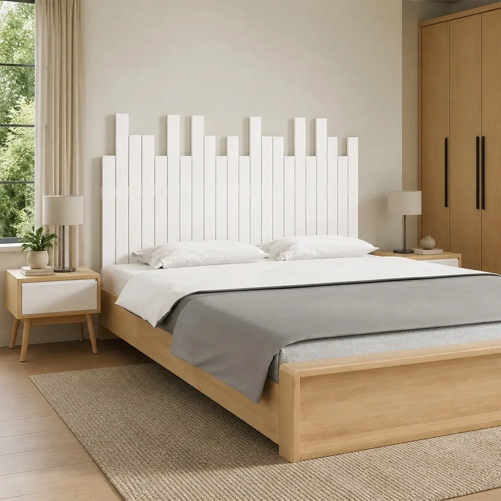 140cm White Slatted Headboard in Pine Wood