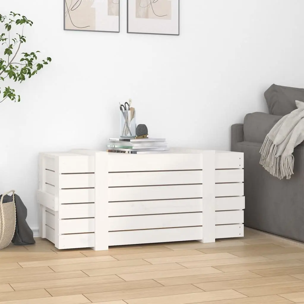 Storage Box White Solid Wood Pine Household Organiser Chest with Lid