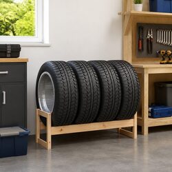 Tire Rack Storage Shelf Garage Workshop Solid Wood Organiser 120x40x40cm