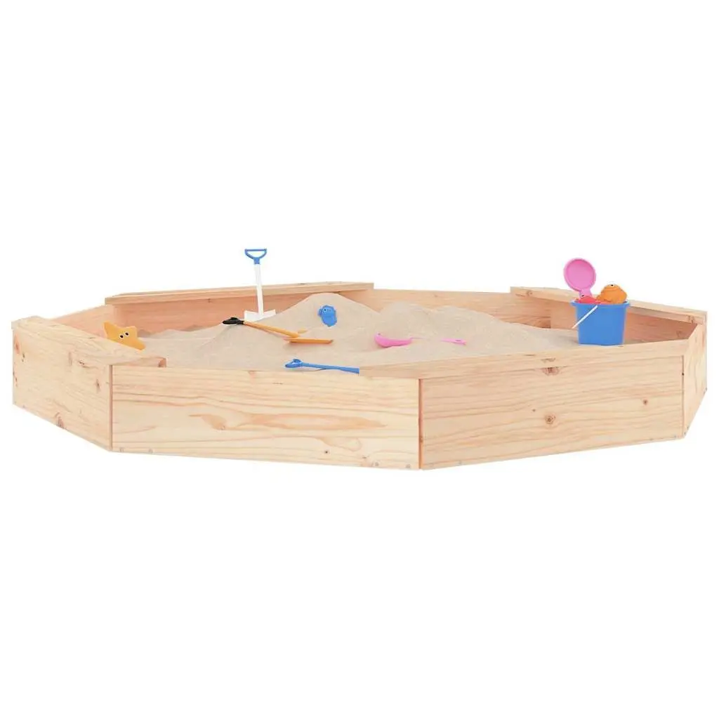 Octagon Wooden Sandbox with Seats Solid Pine Wood Outdoor Play Equipment