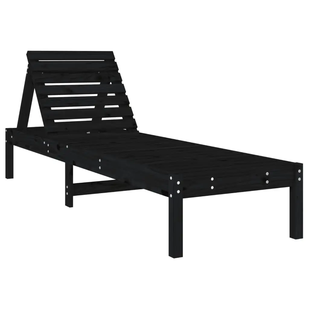 Sun Lounger Adjustable Backrest Solid Pine Wood Black 1995L x 600W x 740H cm
