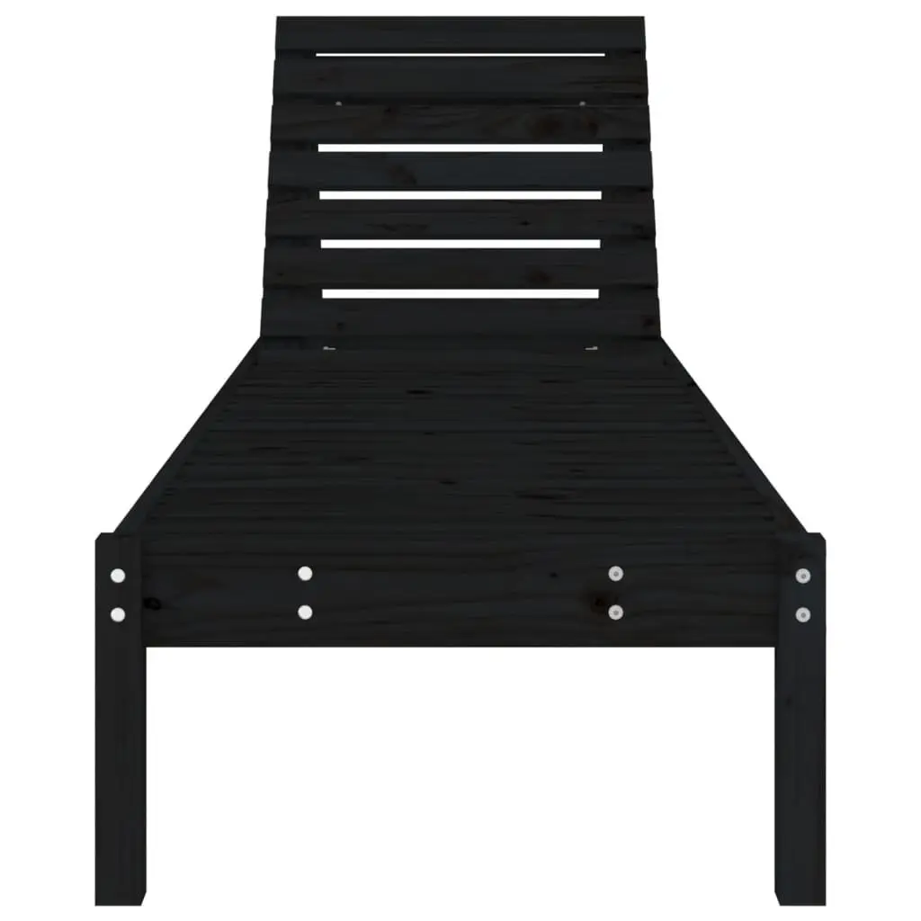 Sun Lounger Adjustable Backrest Solid Pine Wood Black 1995L x 600W x 740H cm