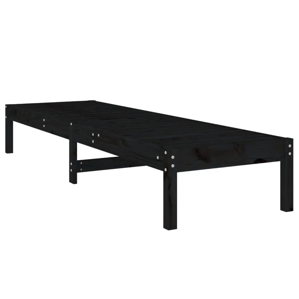 Sun Lounger Adjustable Backrest Solid Pine Wood Black 1995L x 600W x 740H cm