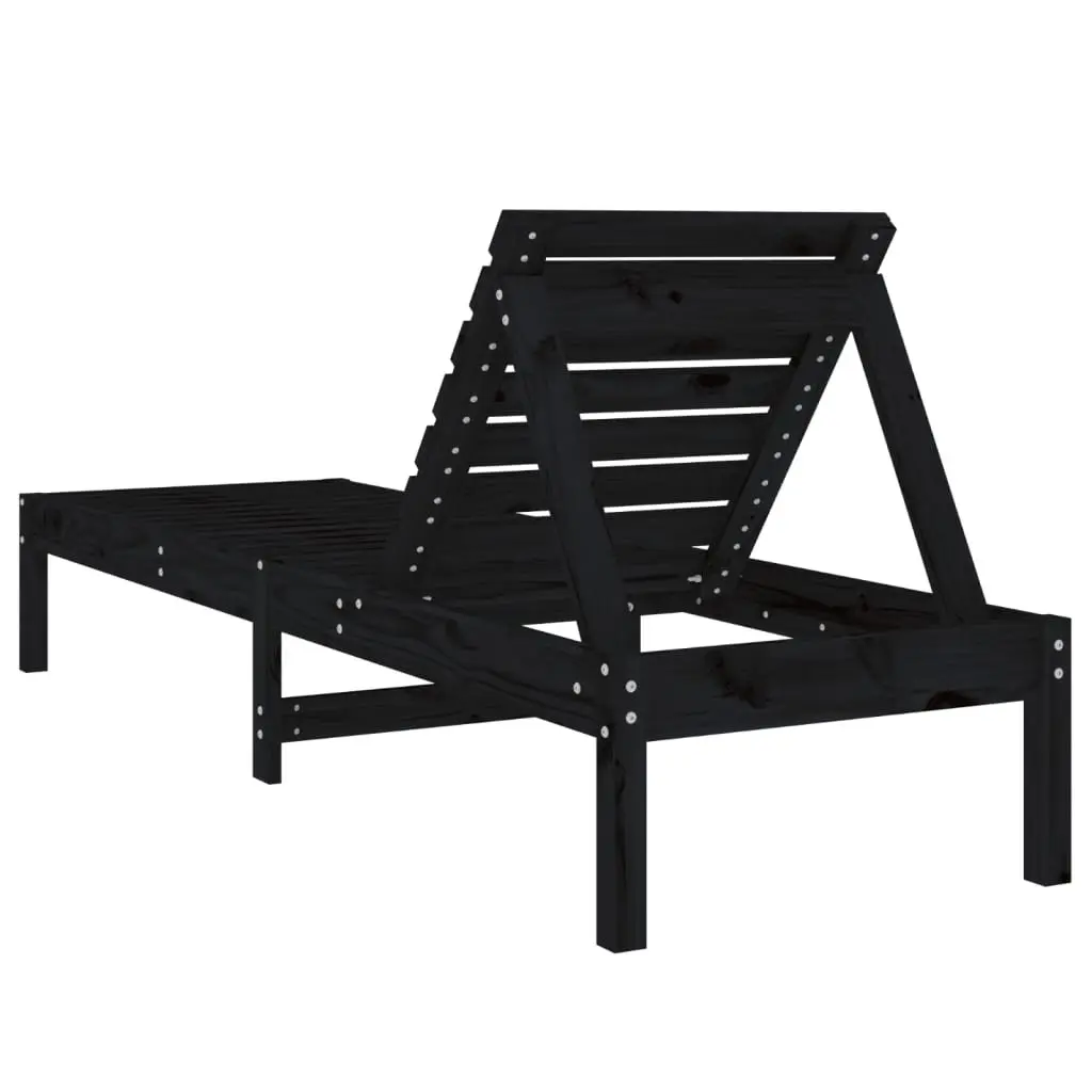 Sun Lounger Adjustable Backrest Solid Pine Wood Black 1995L x 600W x 740H cm