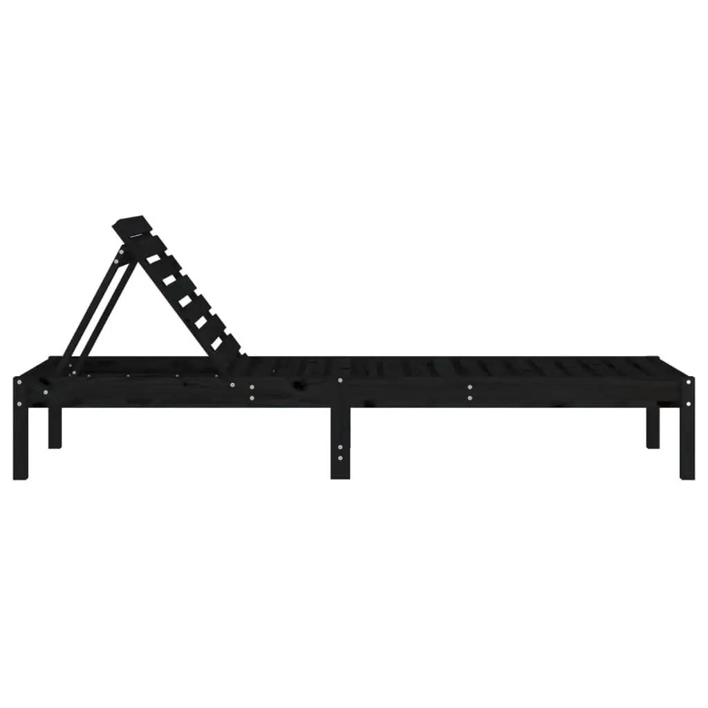 Sun Lounger Adjustable Backrest Solid Pine Wood Black 1995L x 600W x 740H cm