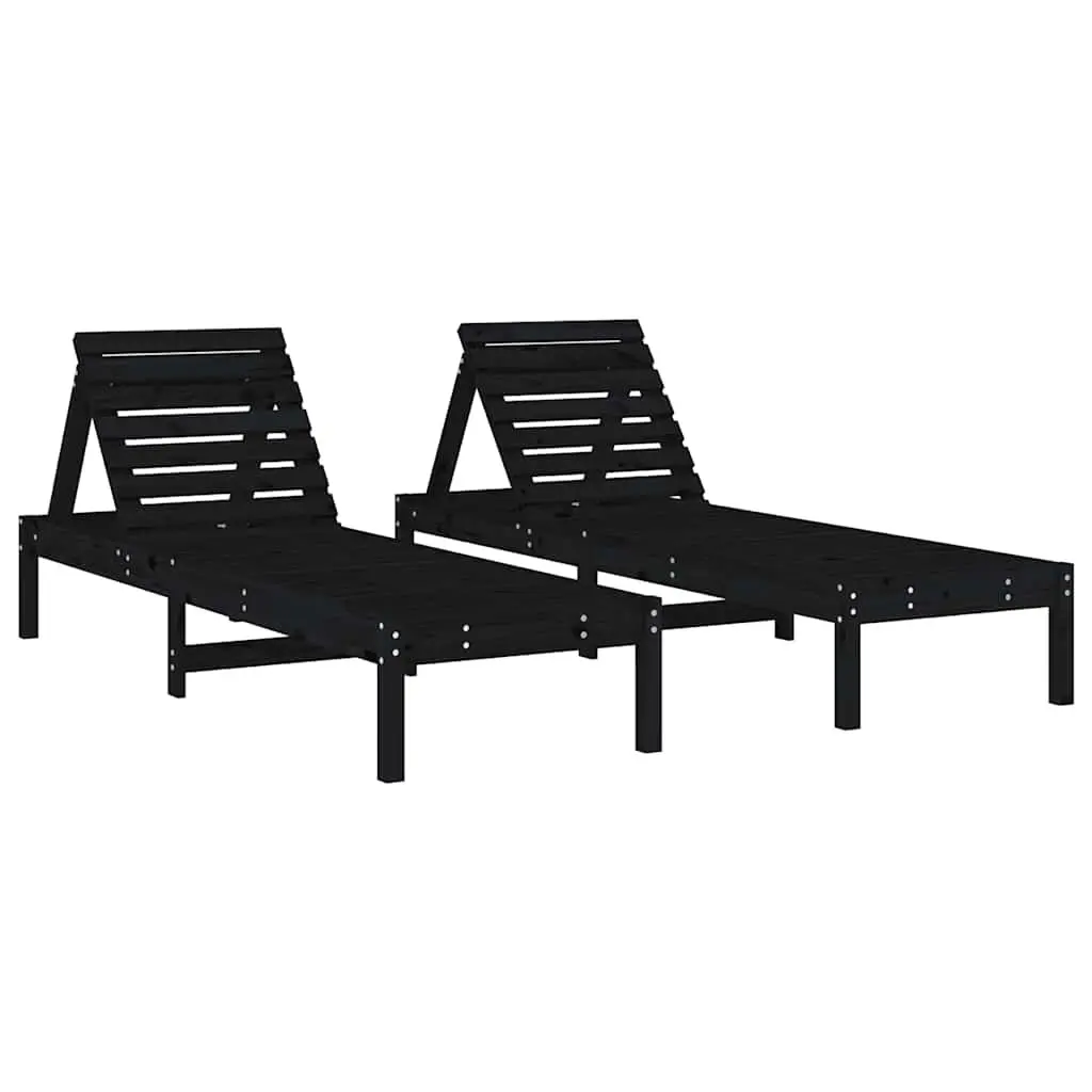 Sun Loungers 2 pcs Black Solid Wood Outdoor Garden Patio Reclining Chair