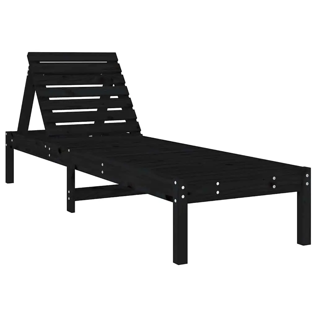 Sun Loungers 2 pcs Black Solid Wood Outdoor Garden Patio Reclining Chair