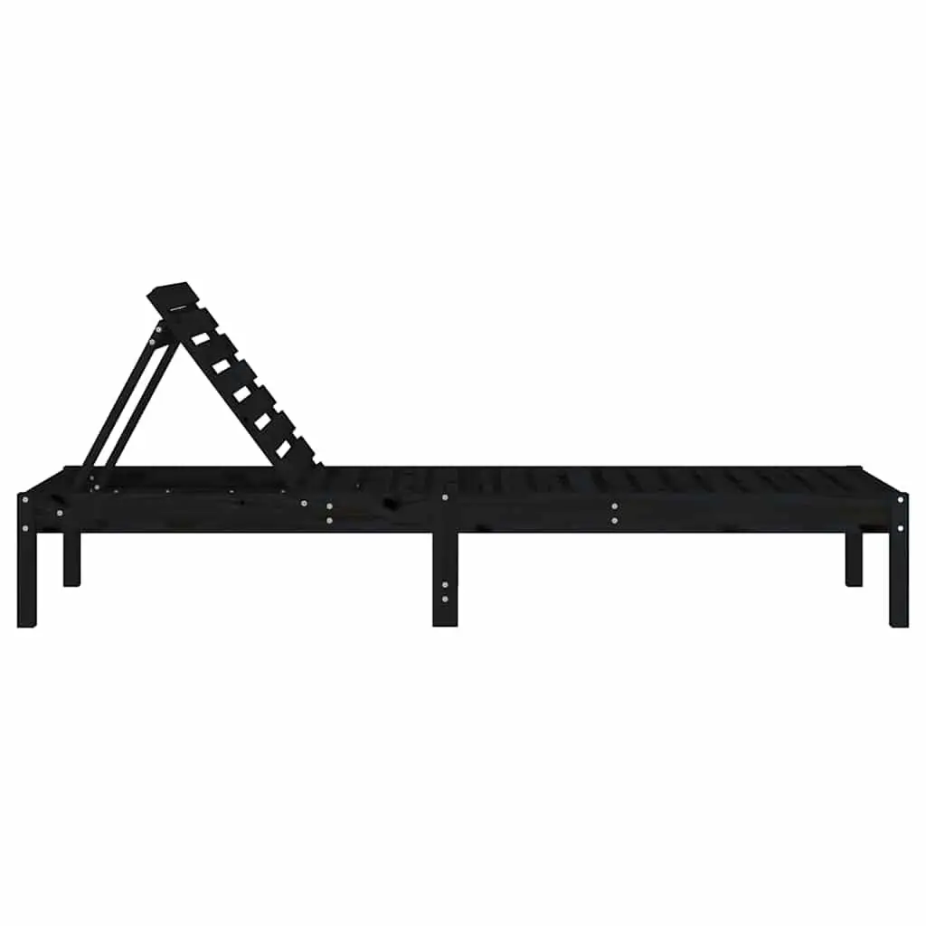 Sun Loungers 2 pcs Black Solid Wood Outdoor Garden Patio Reclining Chair