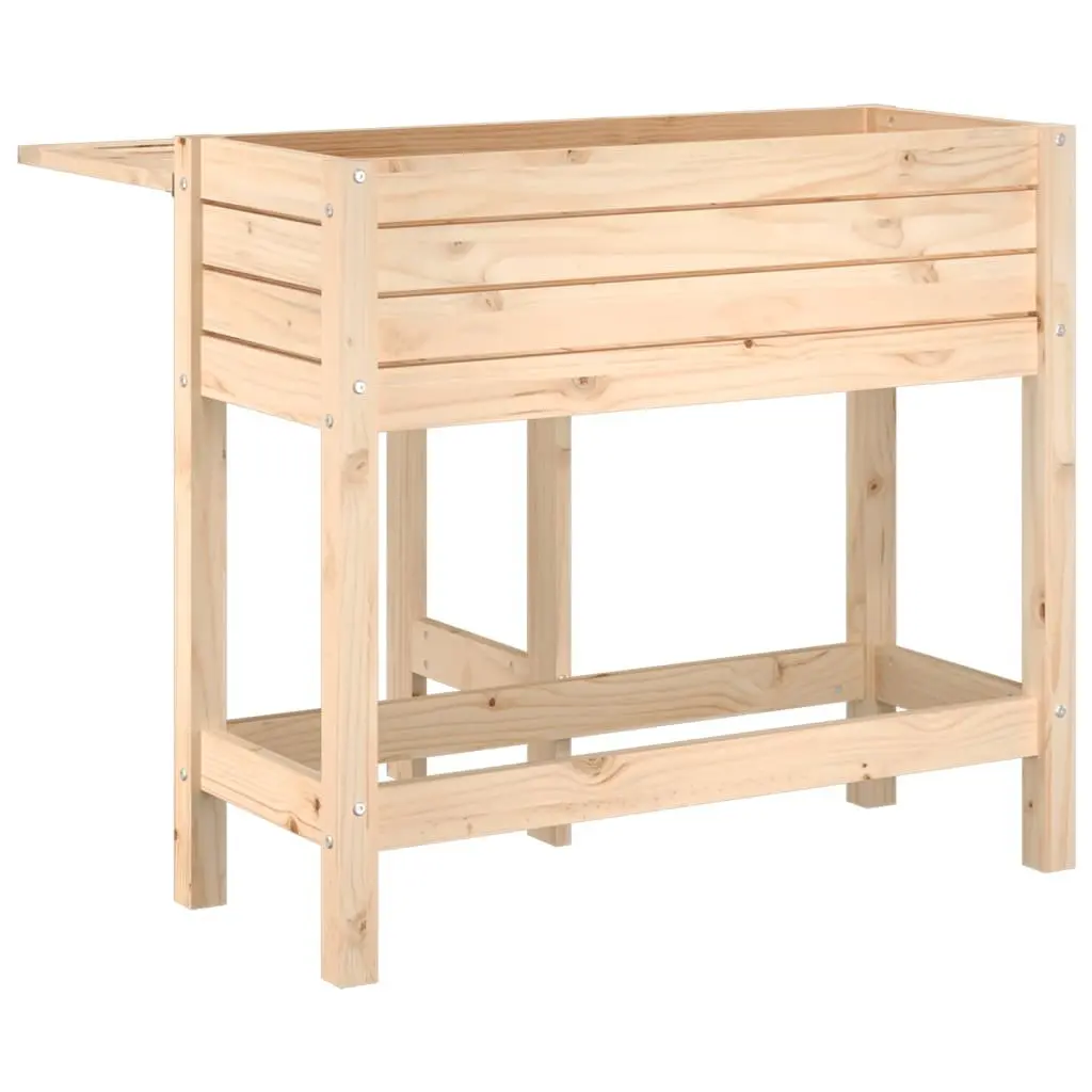 Garden Planter Elevated Solid Wood Pine Brown with Folding Tabletop